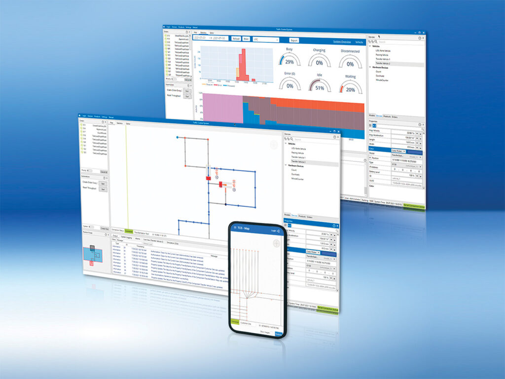 Onafhankelijk AGV-geleidingssysteem. Traffic Control Systeem met App Besturing