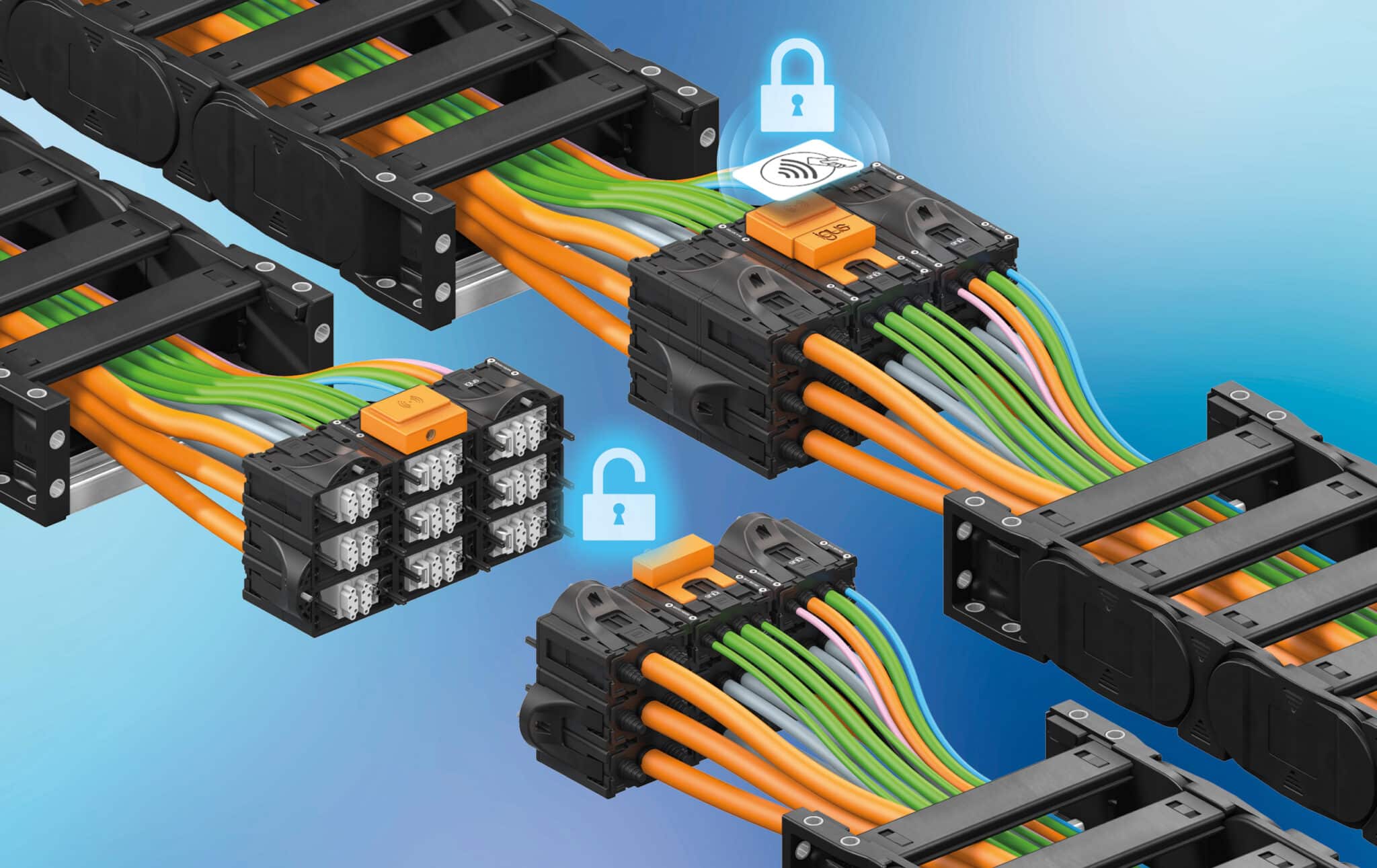 Meer veiligheid voor kabelrupsen: igus presenteert RFID-slot voor Module Connect 2